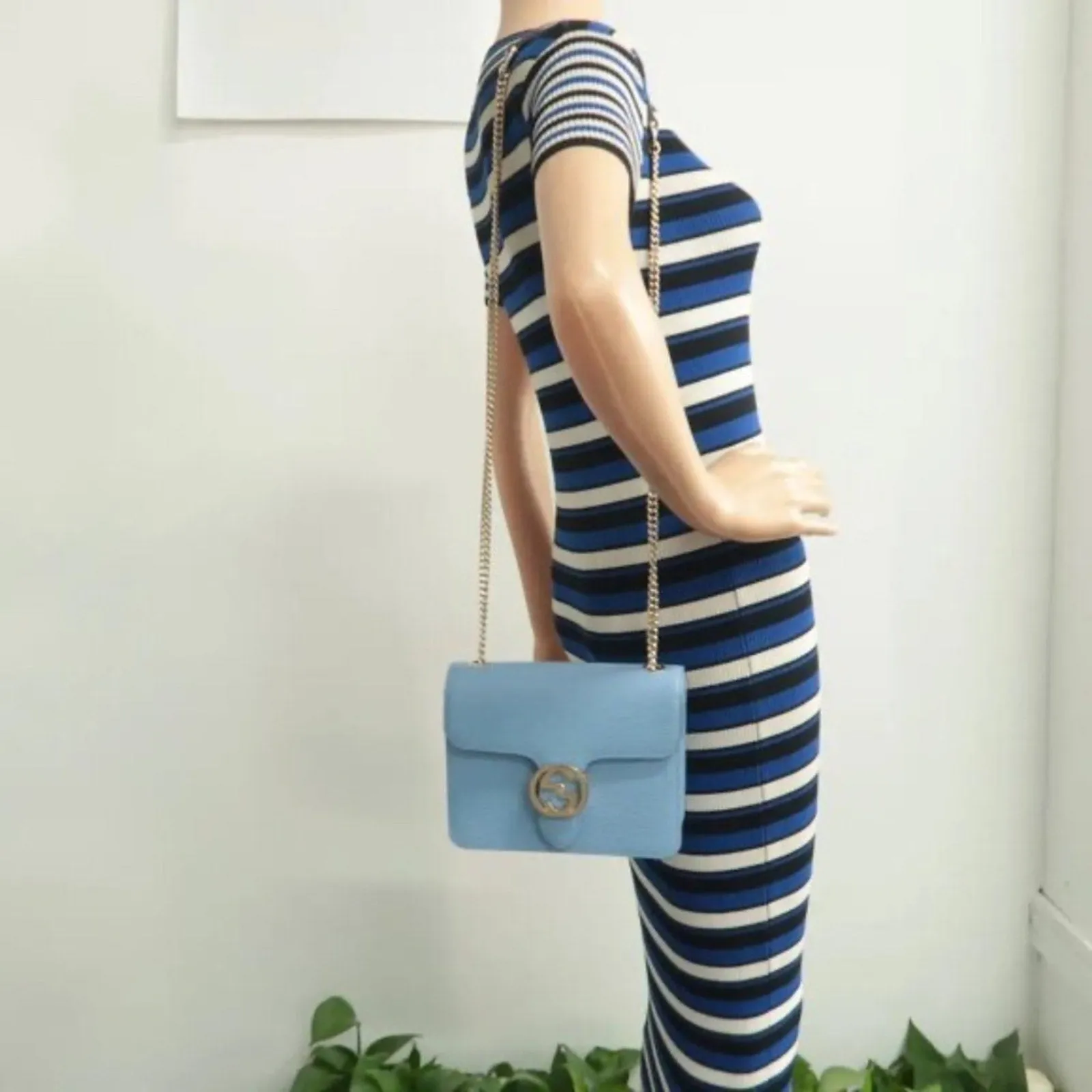 GUCCI Blue Leather Shoulder Bag