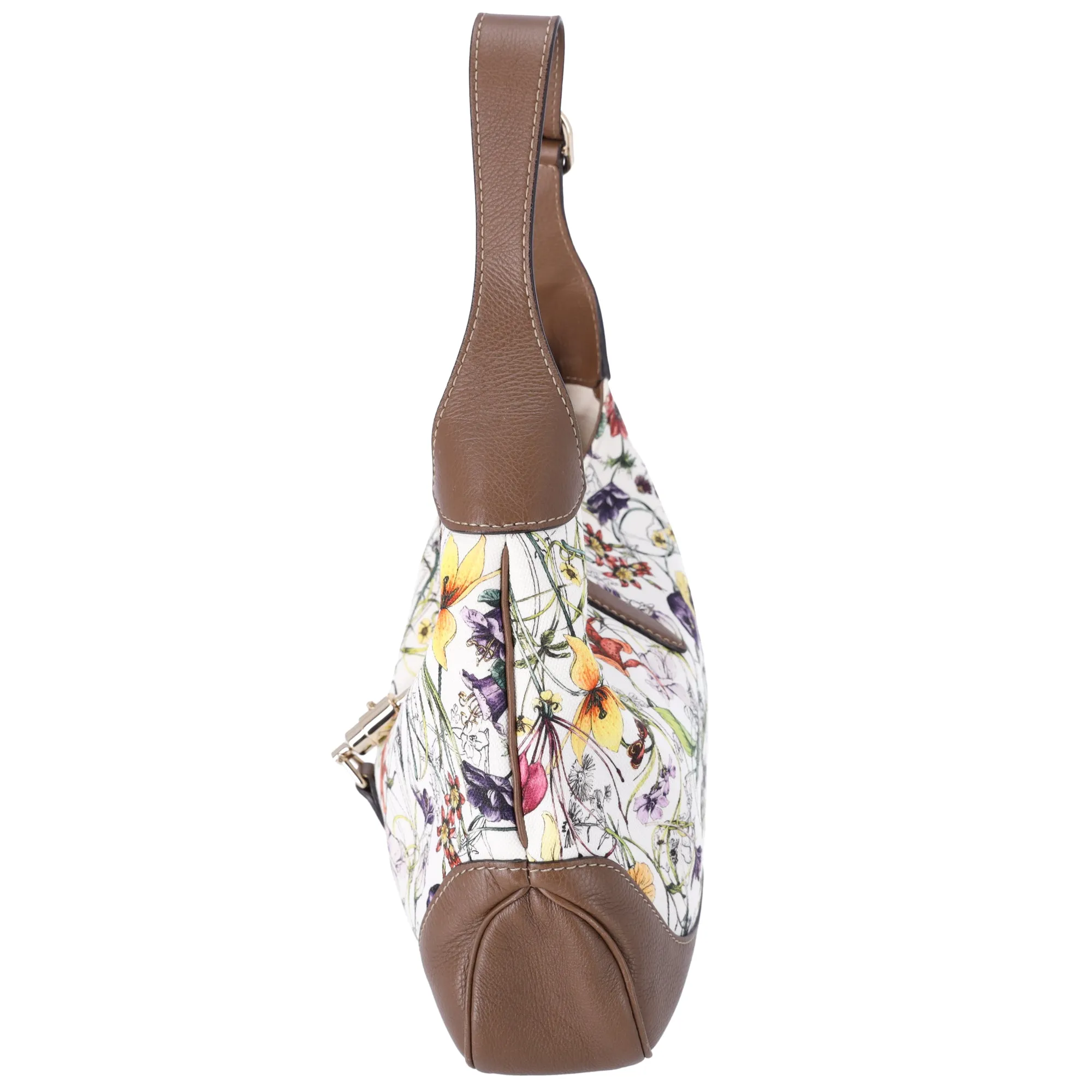 GUCCI Flora Jackie Shoulder Bag 277520 White Brown Multi Canvas Leather