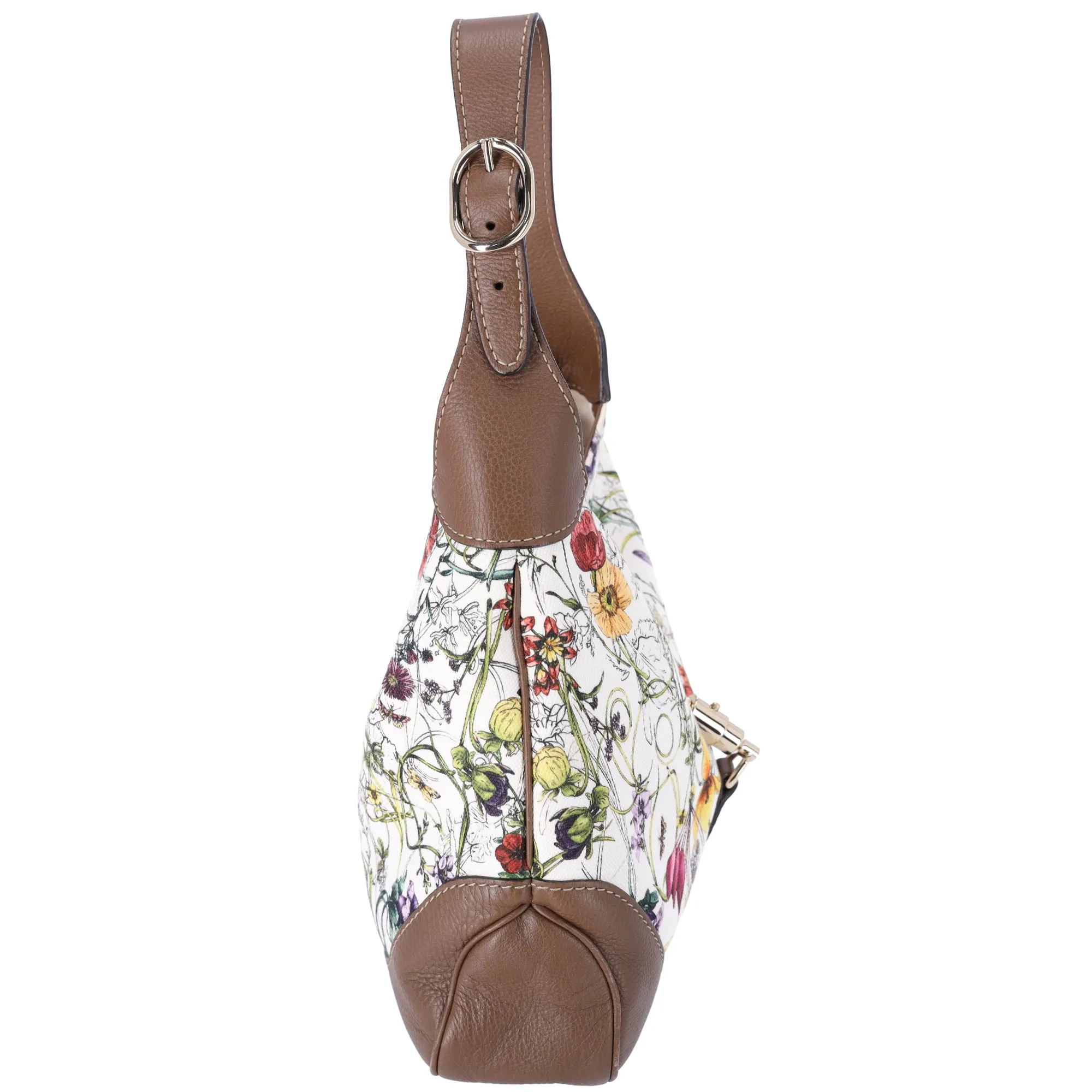GUCCI Flora Jackie Shoulder Bag 277520 White Brown Multi Canvas Leather
