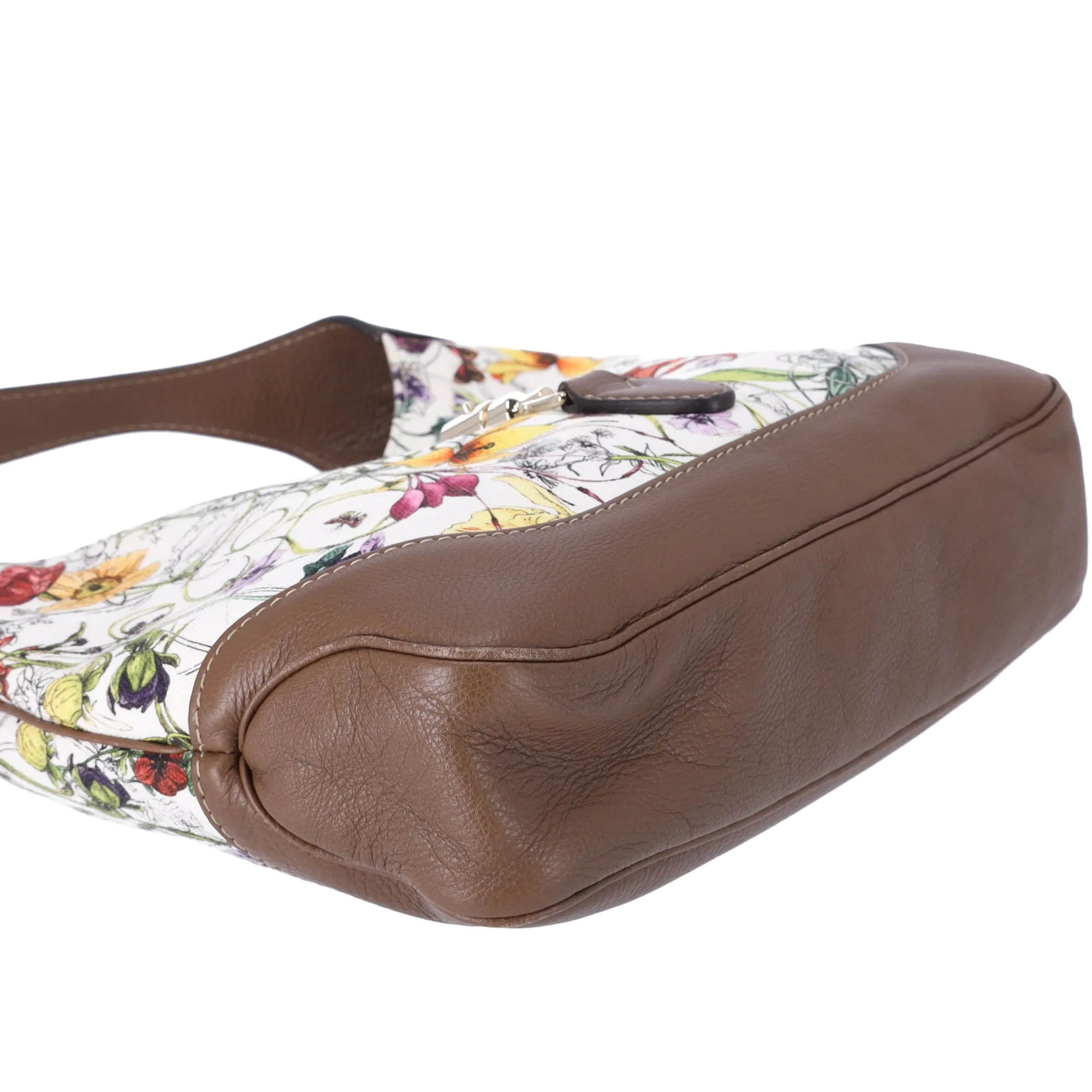 GUCCI Flora Jackie Shoulder Bag 277520 White Brown Multi Canvas Leather