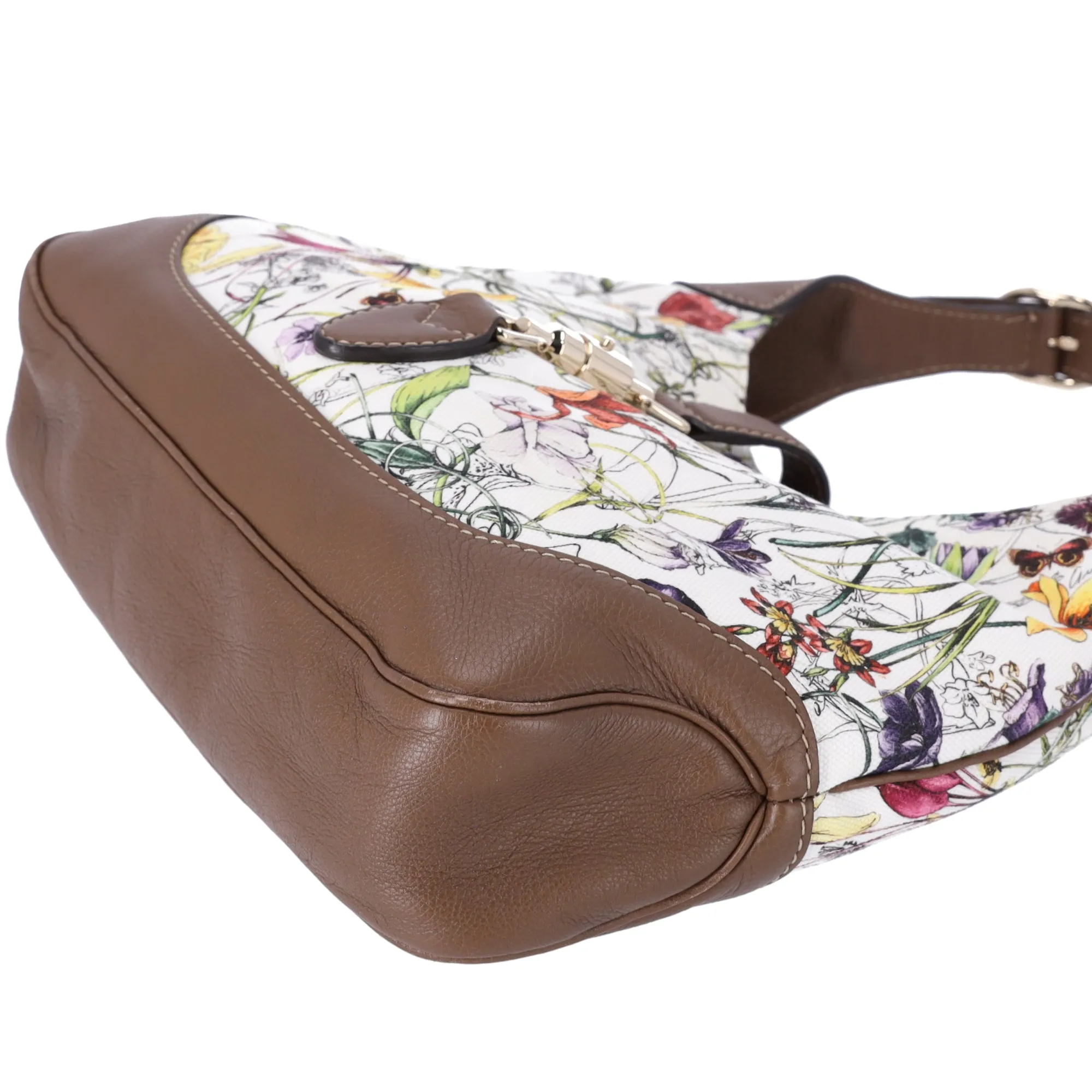 GUCCI Flora Jackie Shoulder Bag 277520 White Brown Multi Canvas Leather