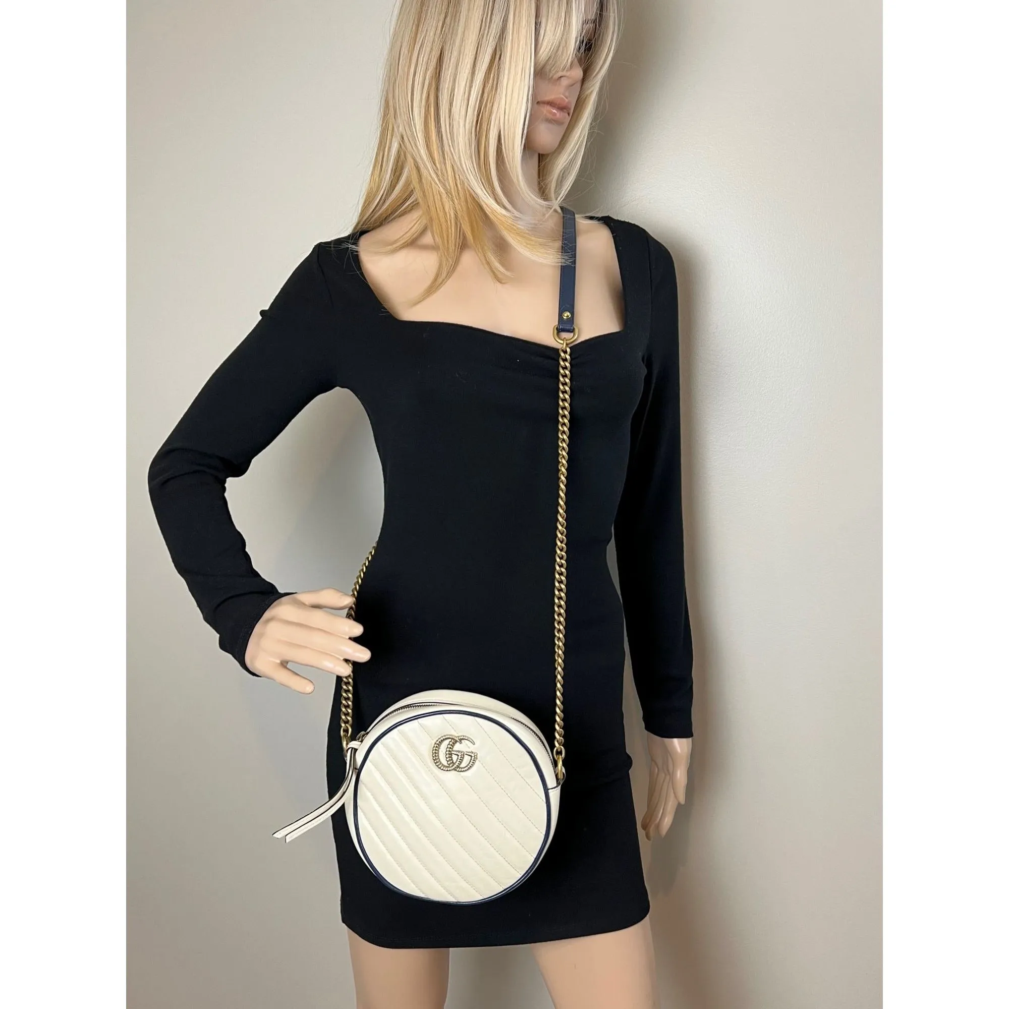 Gucci GG Azalea Matelasse Leather Round Mystic White Shoulder Bag