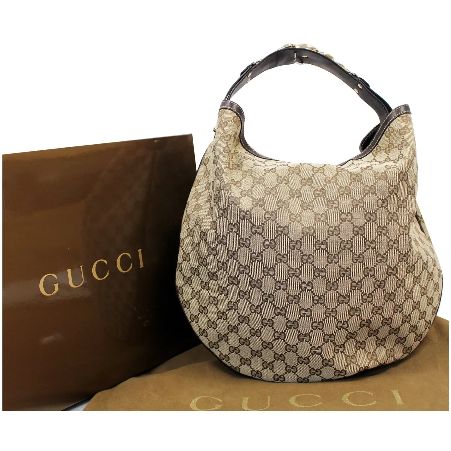 GUCCI GG Canvas Horsebit Catena Hobo Bag Beige 170014