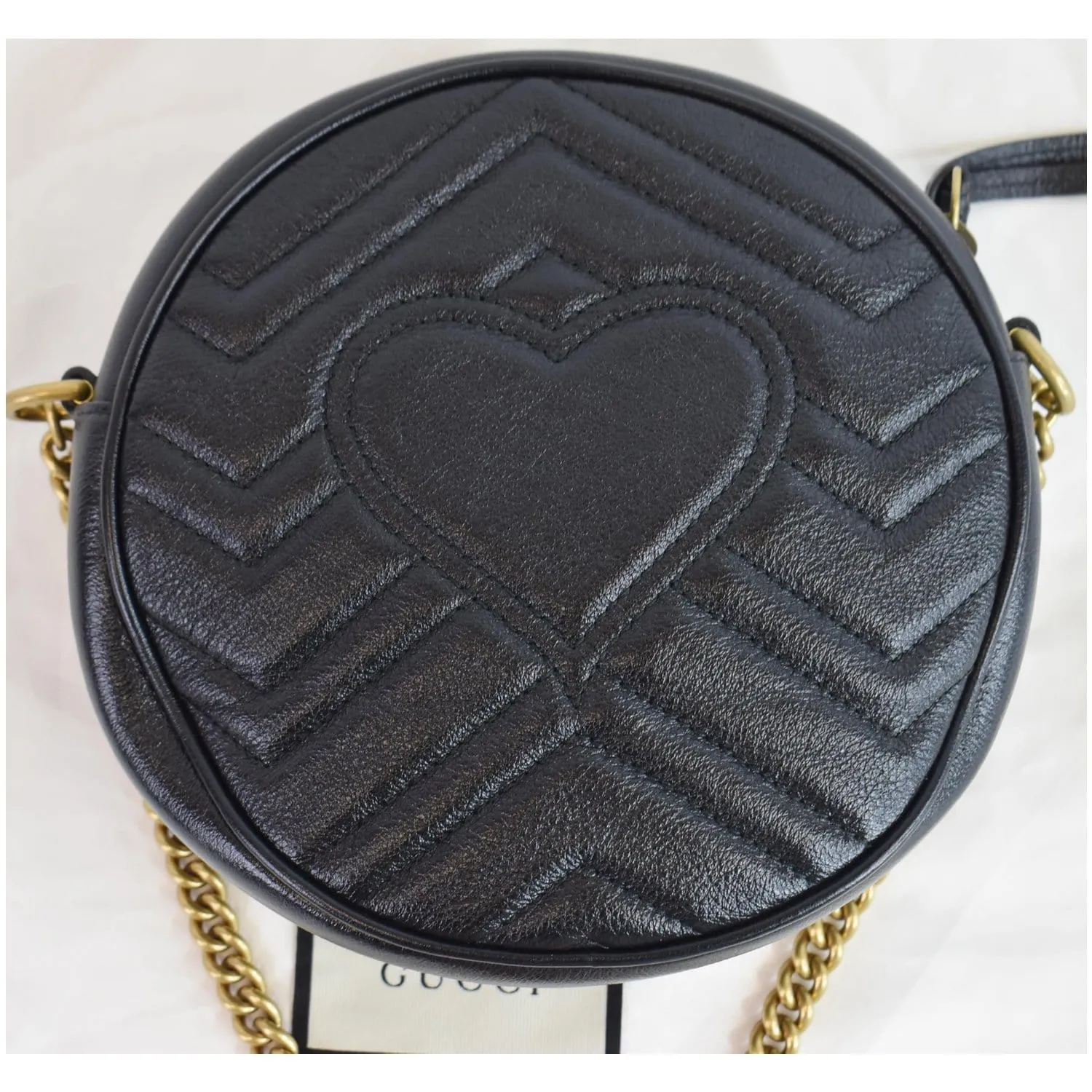 GUCCI GG Marmont Mini Round Leather Crossbody Bag Black 550154