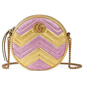 Gucci GG Mini Marmont Round Shoulder Bag in Yellow and Pink