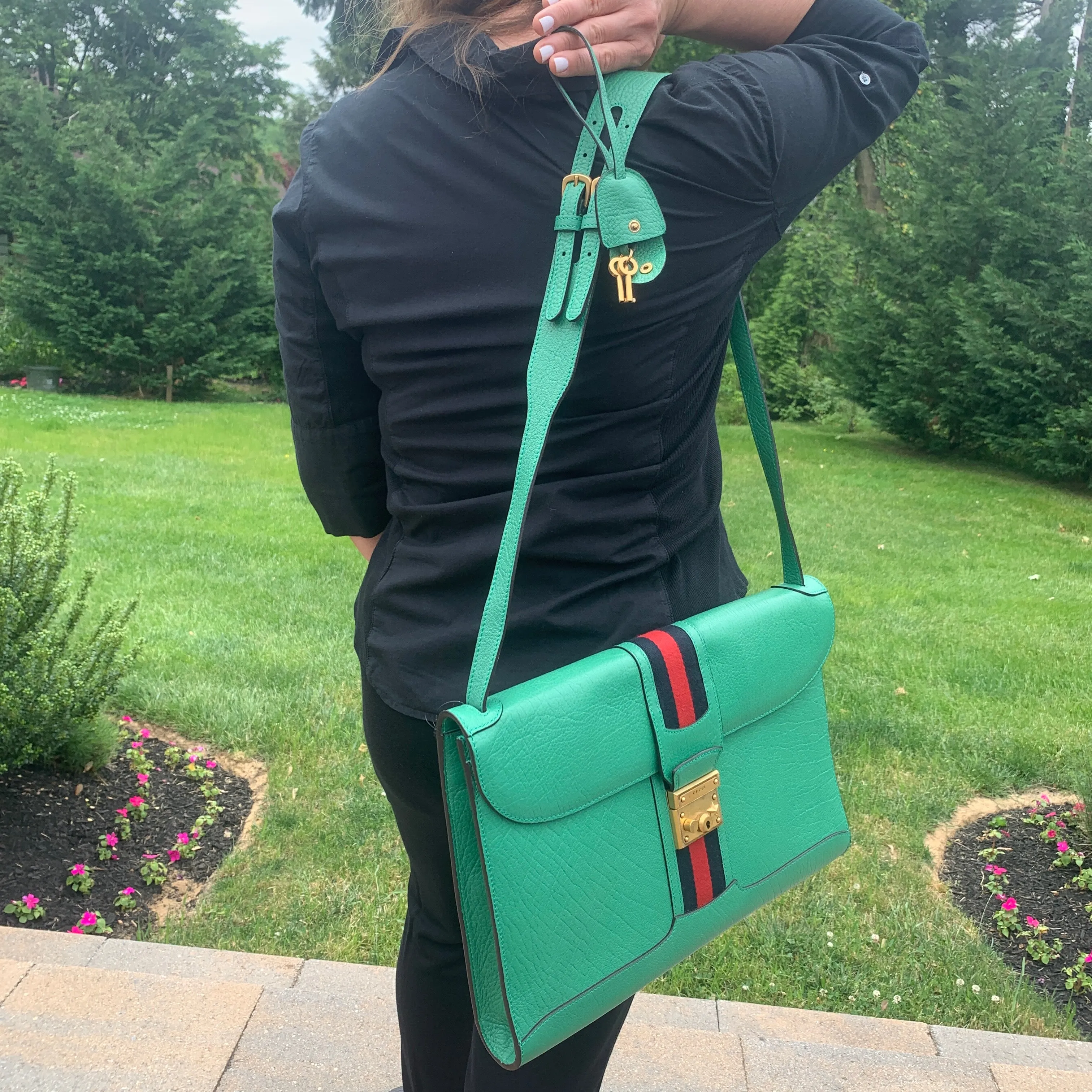 Gucci Messenger Bag with Web in Green