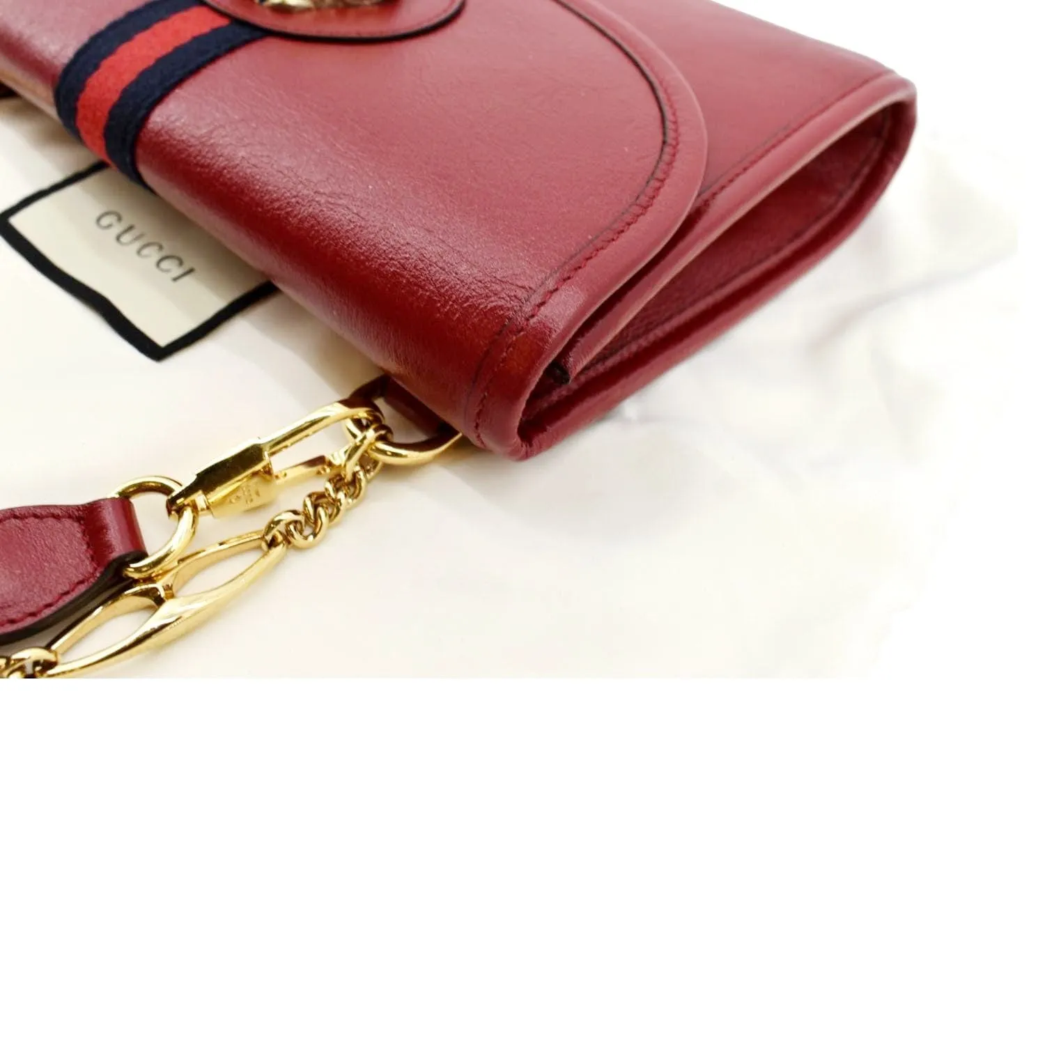 GUCCI Rajah Small Web Leather Shoulder Bag Red 570145