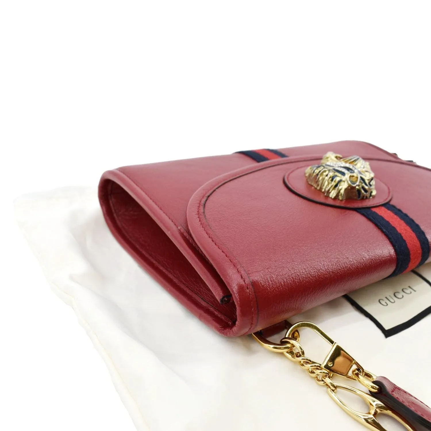 GUCCI Rajah Small Web Leather Shoulder Bag Red 570145