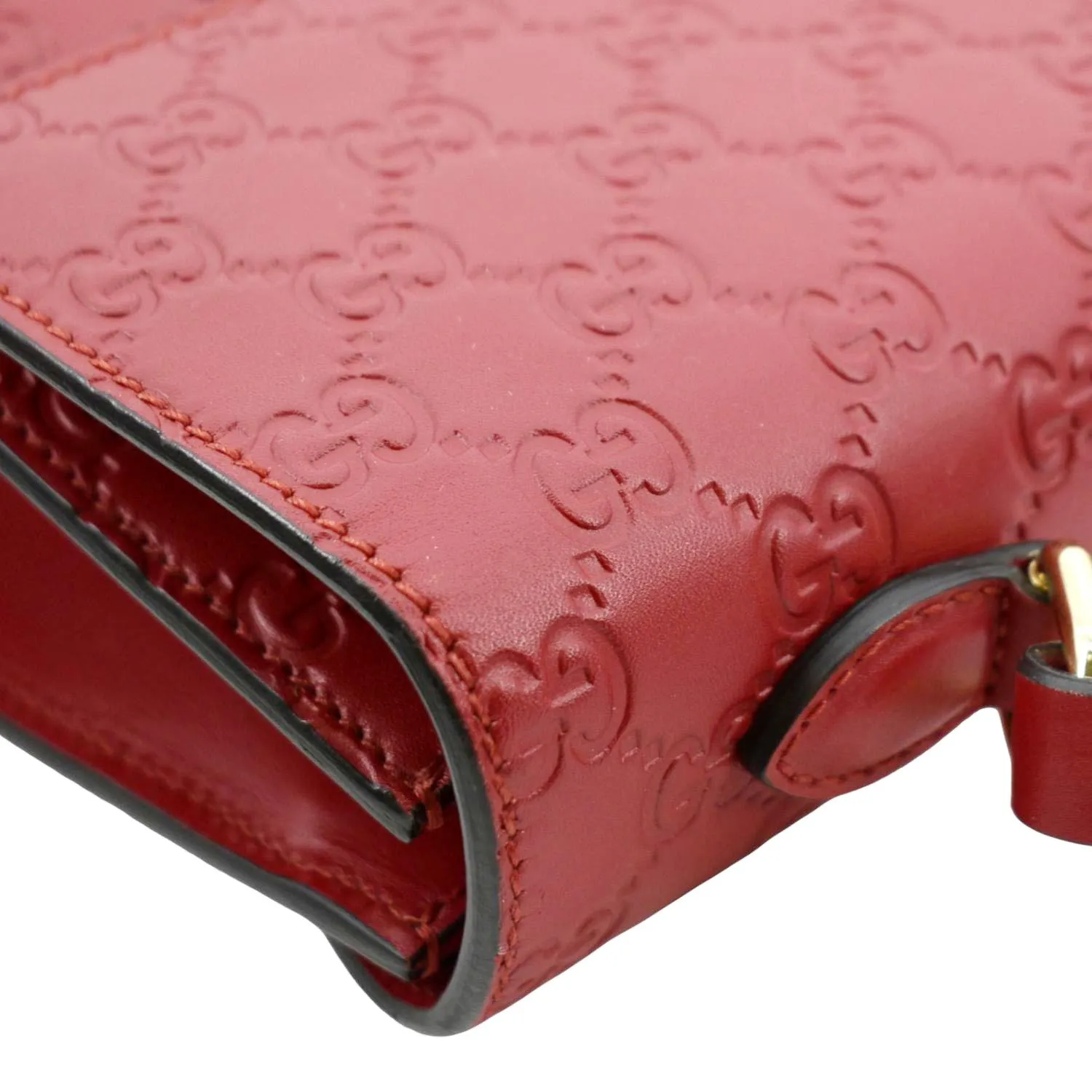 GUCCI Signature Medium Padlock Leather Top Handle Shoulder Bag Red 428208
