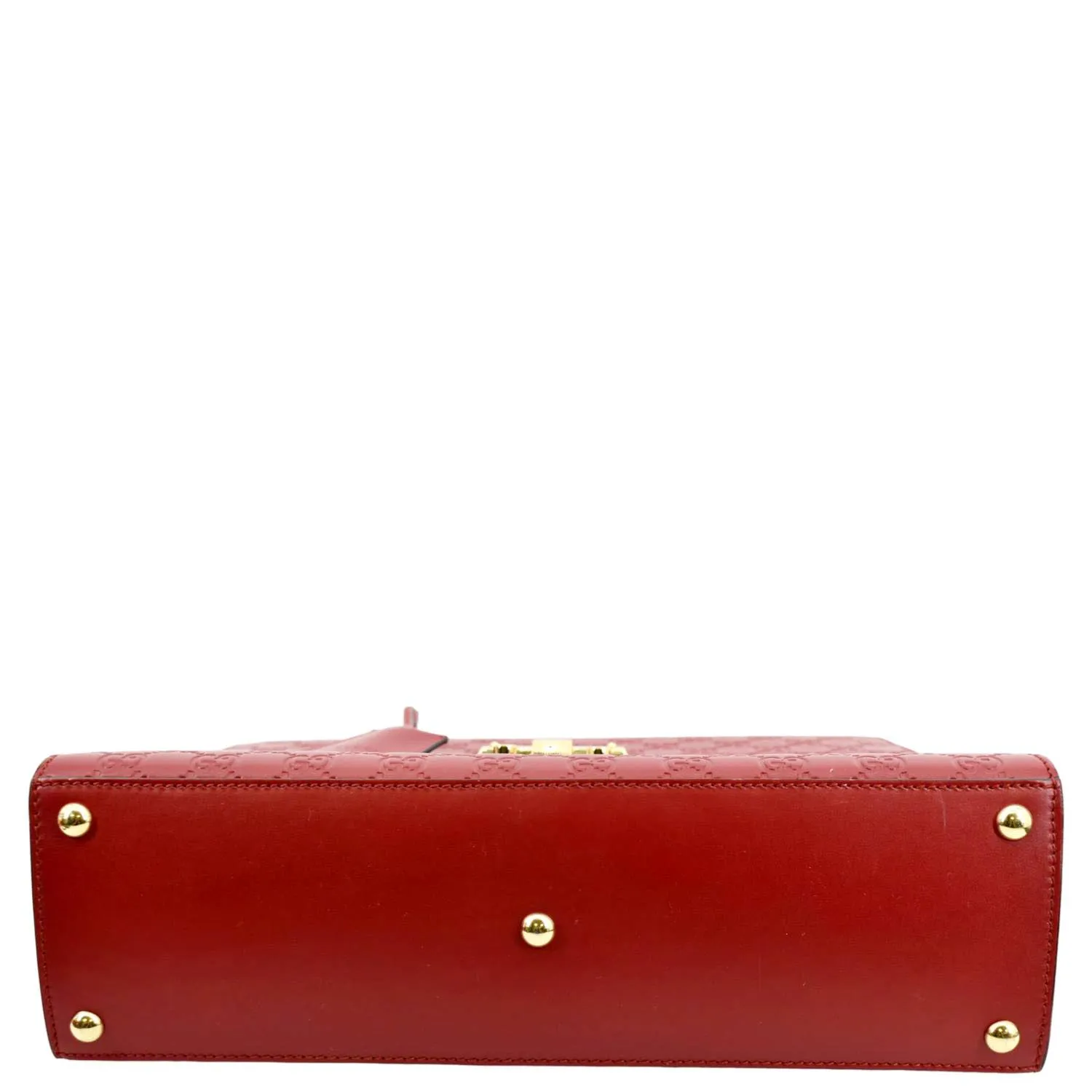 GUCCI Signature Medium Padlock Leather Top Handle Shoulder Bag Red 428208