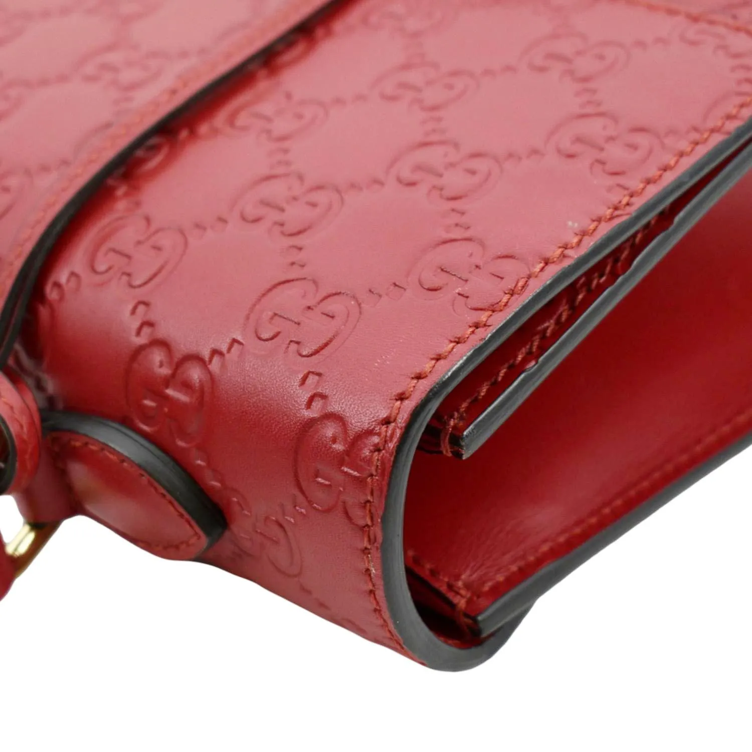 GUCCI Signature Medium Padlock Leather Top Handle Shoulder Bag Red 428208