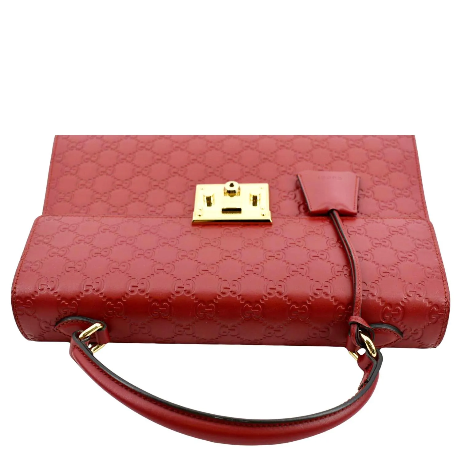GUCCI Signature Medium Padlock Leather Top Handle Shoulder Bag Red 428208