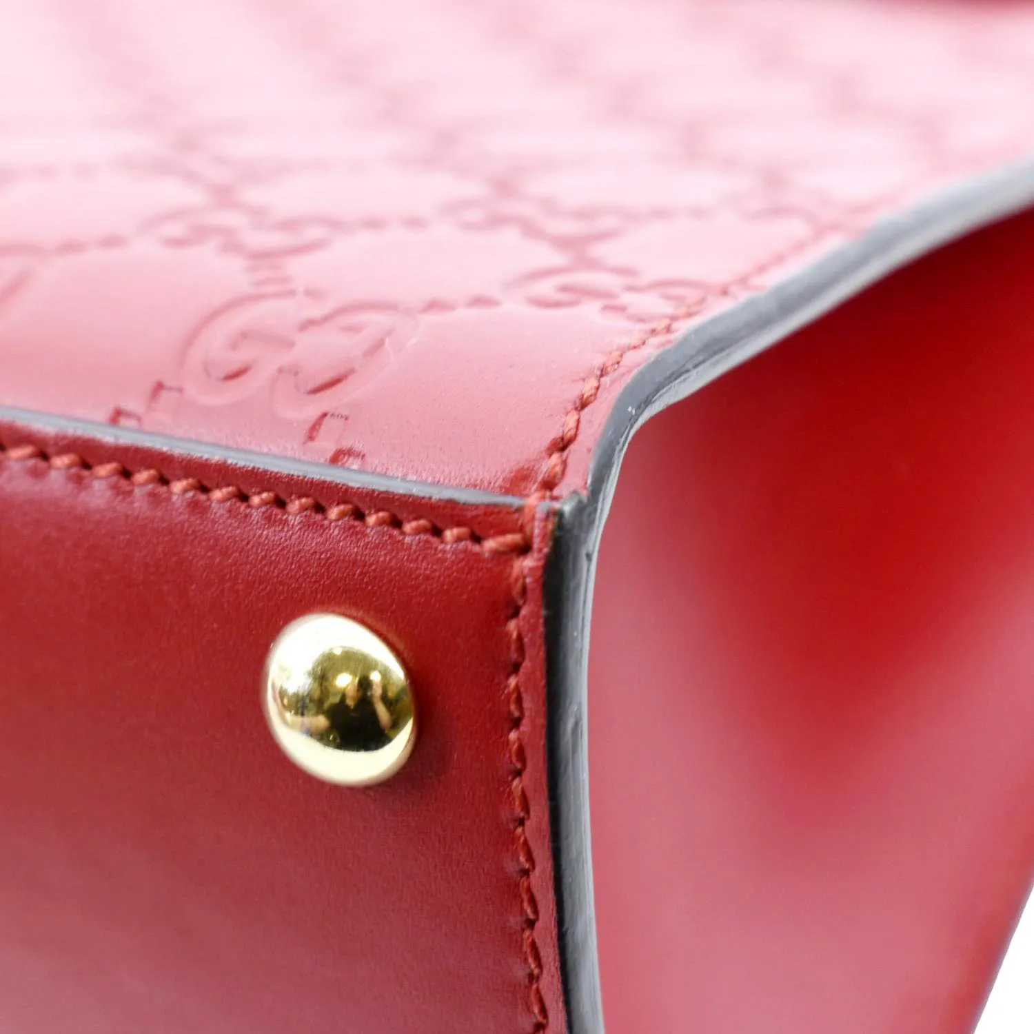 GUCCI Signature Medium Padlock Leather Top Handle Shoulder Bag Red 428208