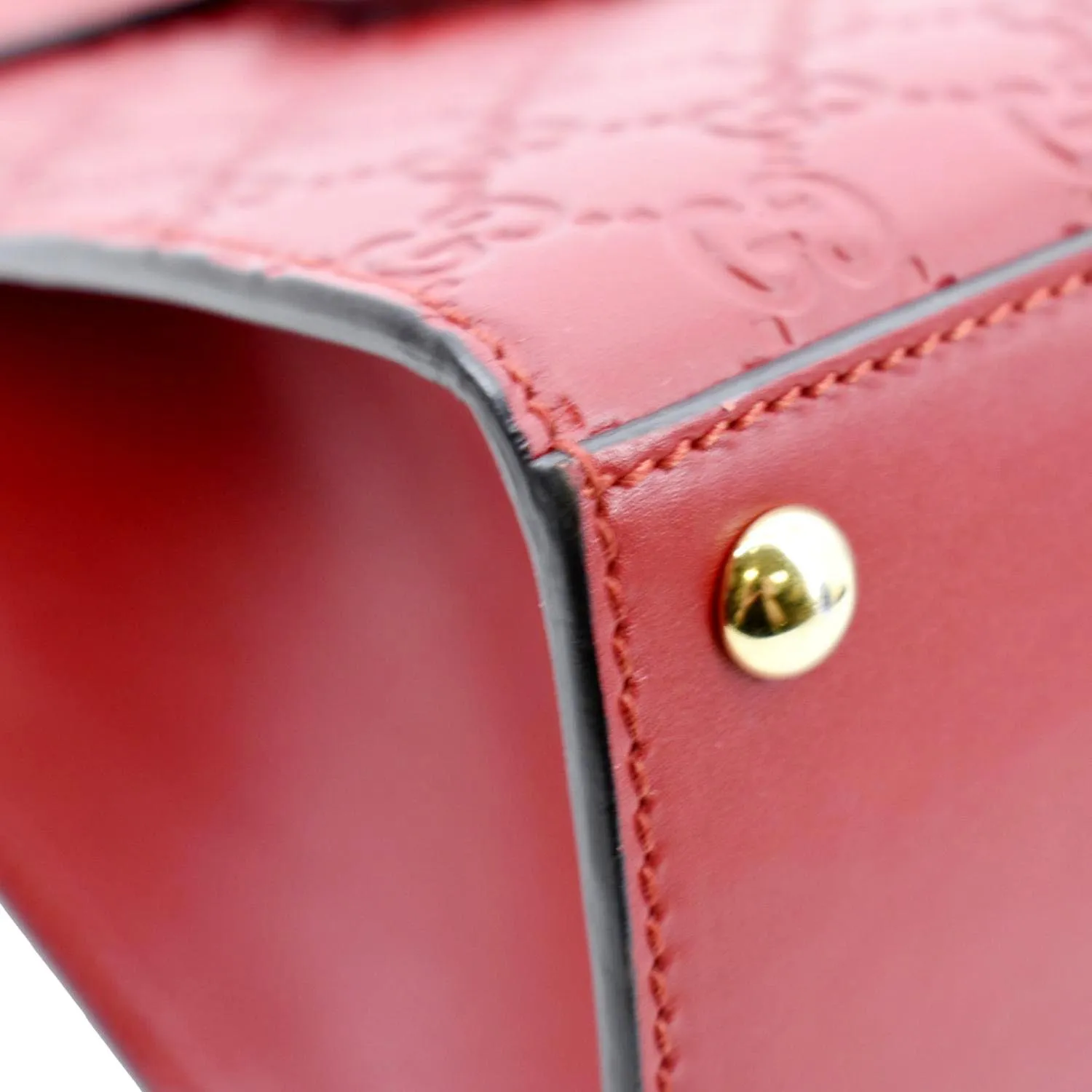 GUCCI Signature Medium Padlock Leather Top Handle Shoulder Bag Red 428208