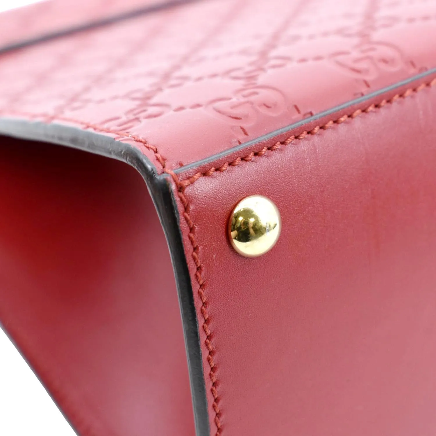 GUCCI Signature Medium Padlock Leather Top Handle Shoulder Bag Red 428208