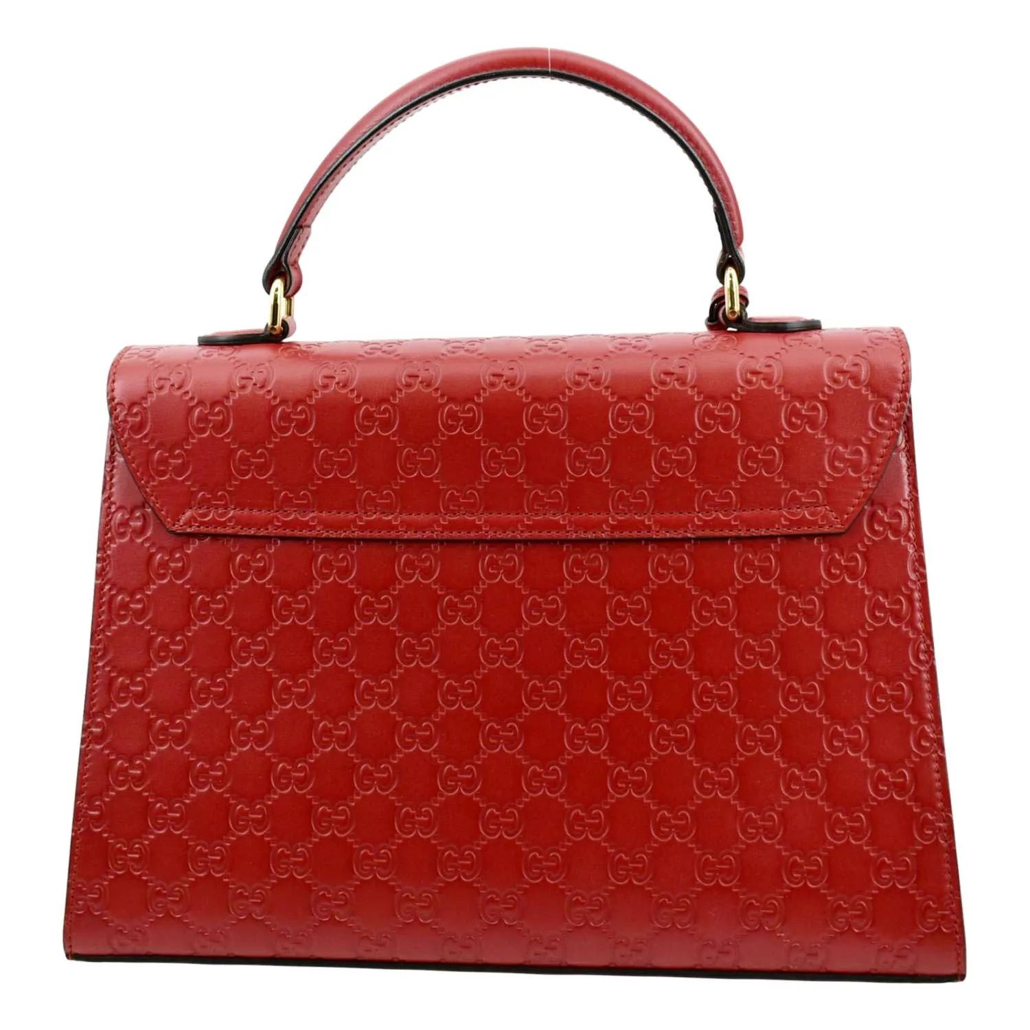 GUCCI Signature Medium Padlock Leather Top Handle Shoulder Bag Red 428208