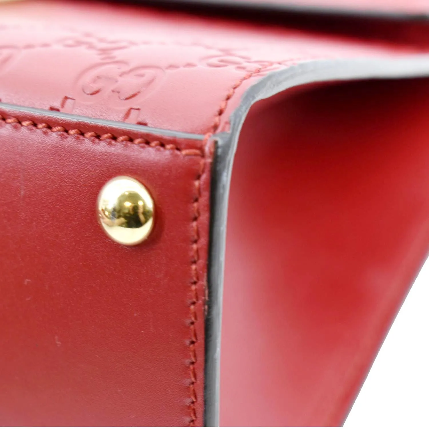 GUCCI Signature Medium Padlock Leather Top Handle Shoulder Bag Red 428208