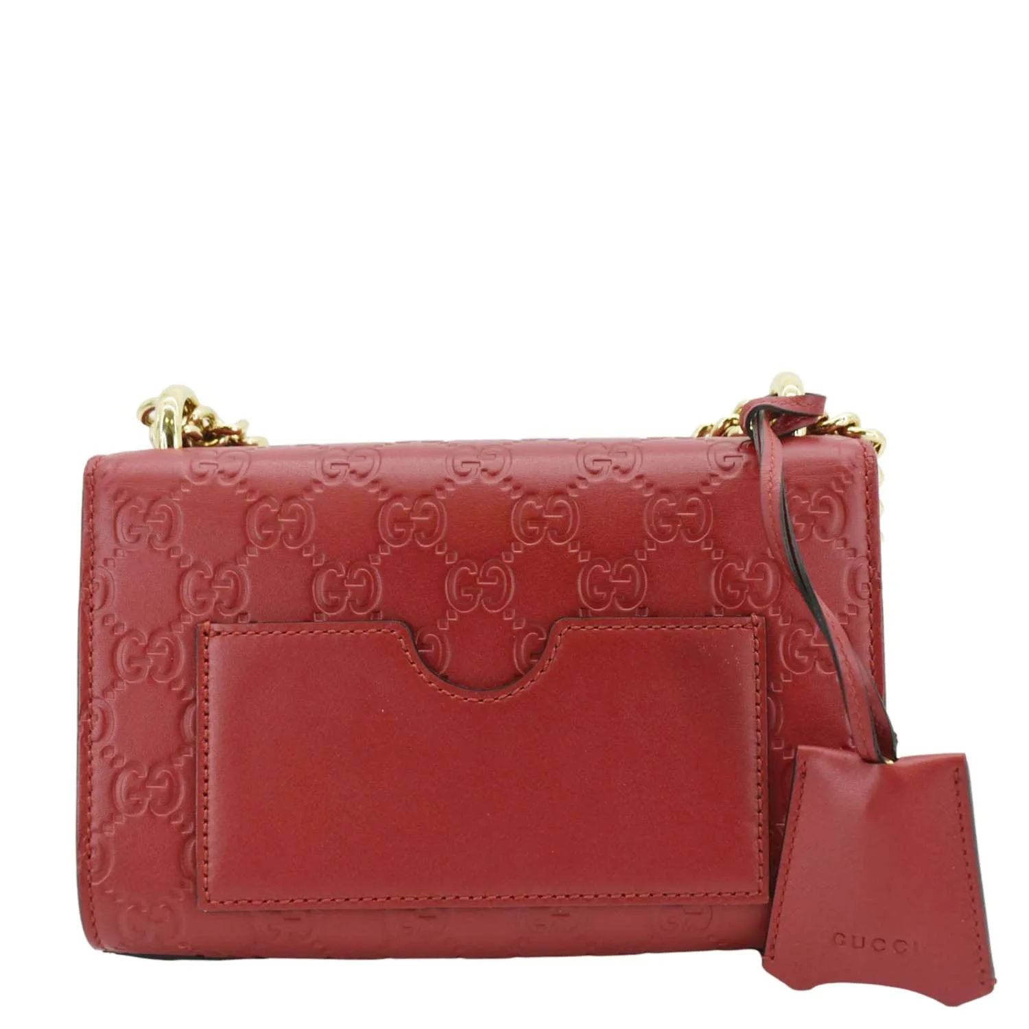 GUCCI Signature Padlock Leather Top Handle Shoulder Bag Red 409487