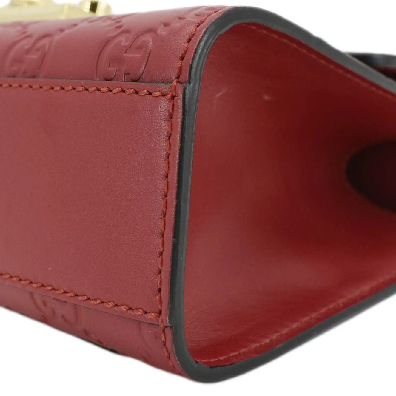 GUCCI Signature Padlock Leather Top Handle Shoulder Bag Red 409487