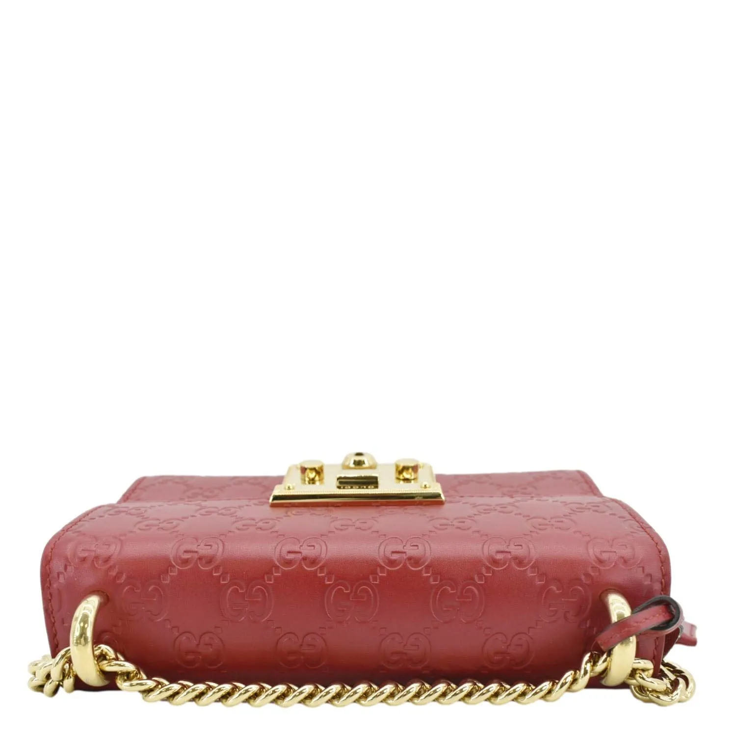 GUCCI Signature Padlock Leather Top Handle Shoulder Bag Red 409487