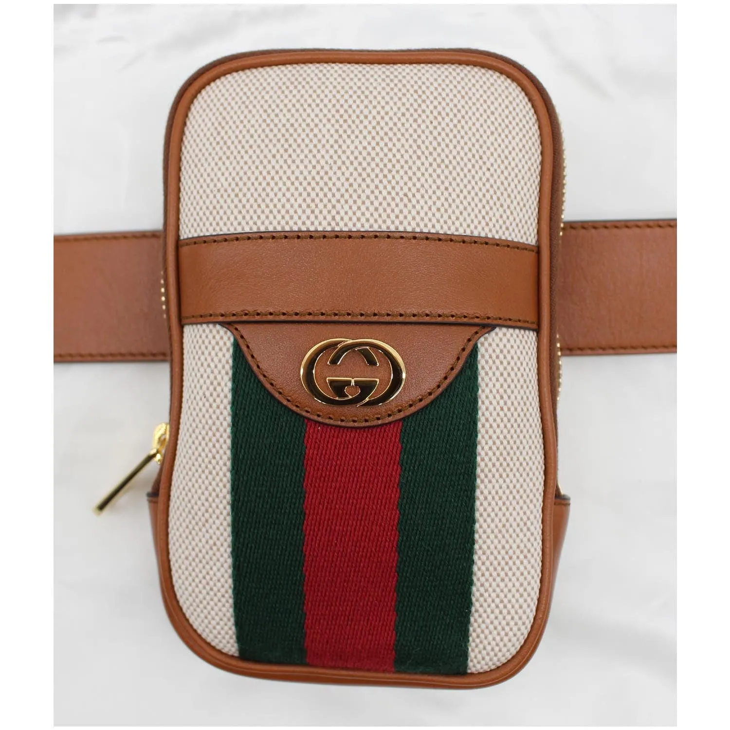 GUCCI Vintage Canvas Phone Case Belt Bag Dark Brown 581519