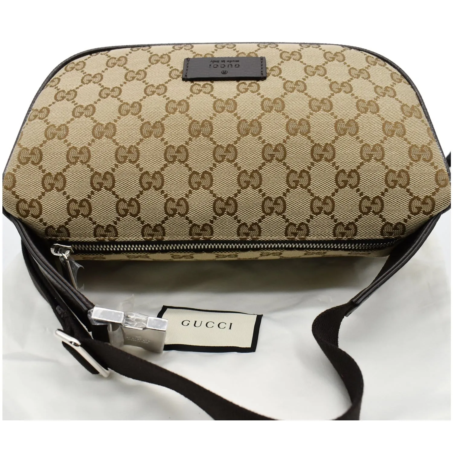 GUCCI Waist Pouch GG Canvas Belt Bag Beige 630915
