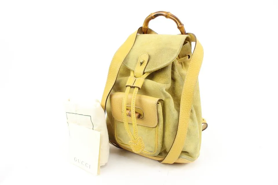 Gucci Yellow Suede Mini Bamboo Backpack 54gz421s