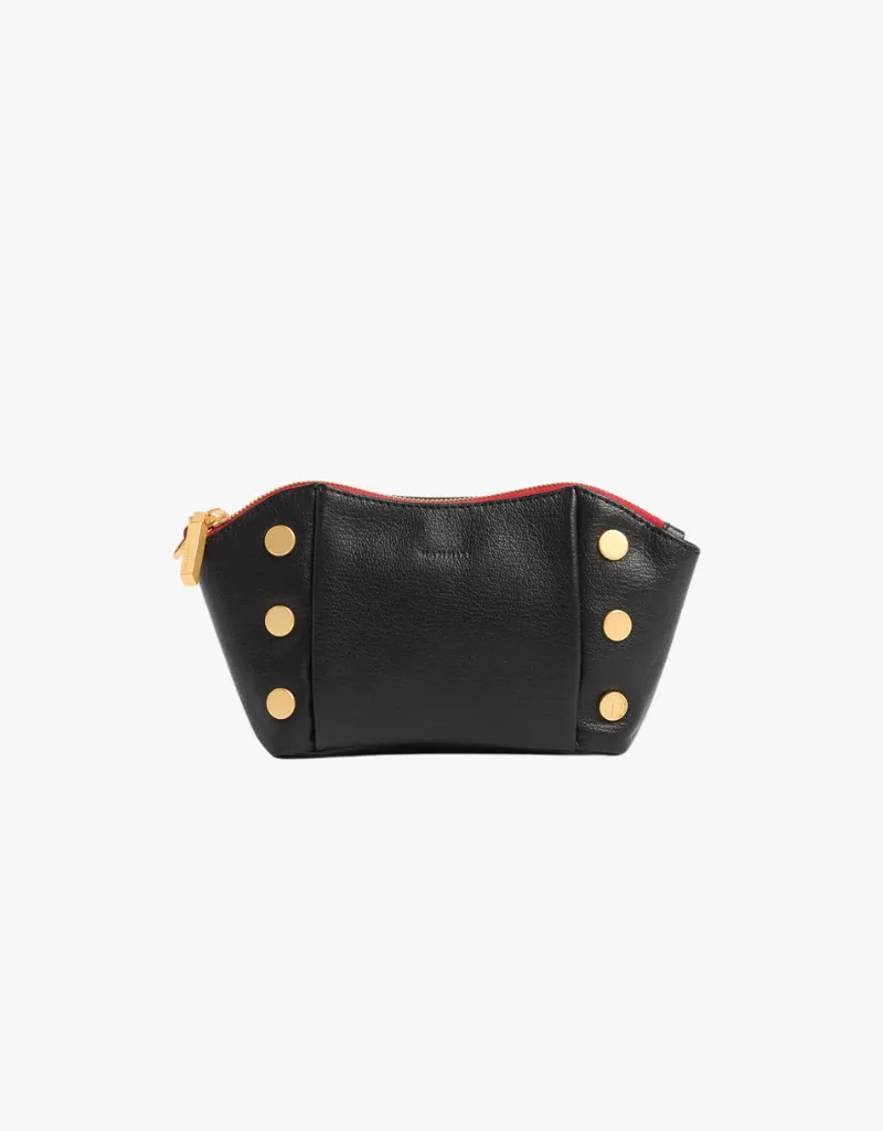 Hammitt Paul Pocket Clutch in Black Press & Brushed Gold with Red Zip