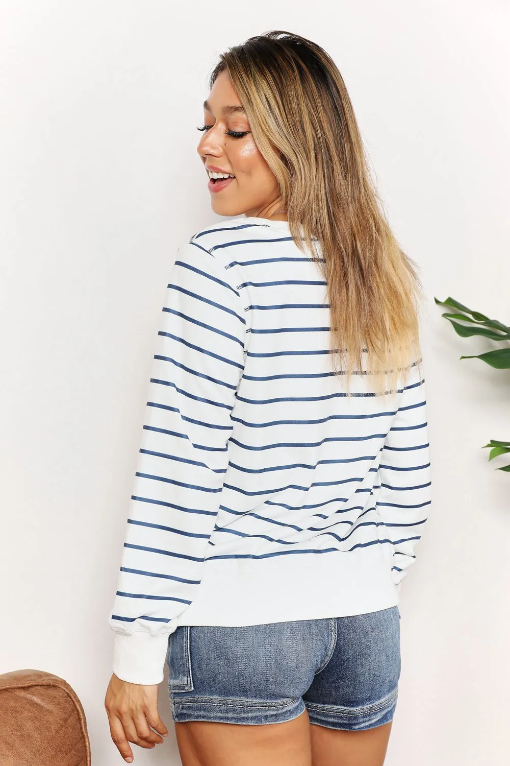 Hazel Blues® |  Double Take Striped Long Sleeve Round Neck Top