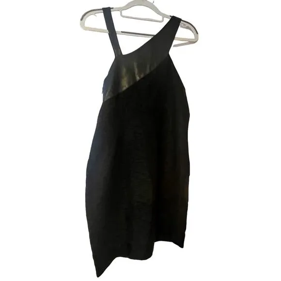 Helmut Lang Leather Accent Mini Tank Dress •2• Black Zippered Warped Suiting