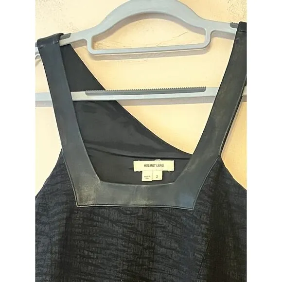 Helmut Lang Leather Accent Mini Tank Dress •2• Black Zippered Warped Suiting