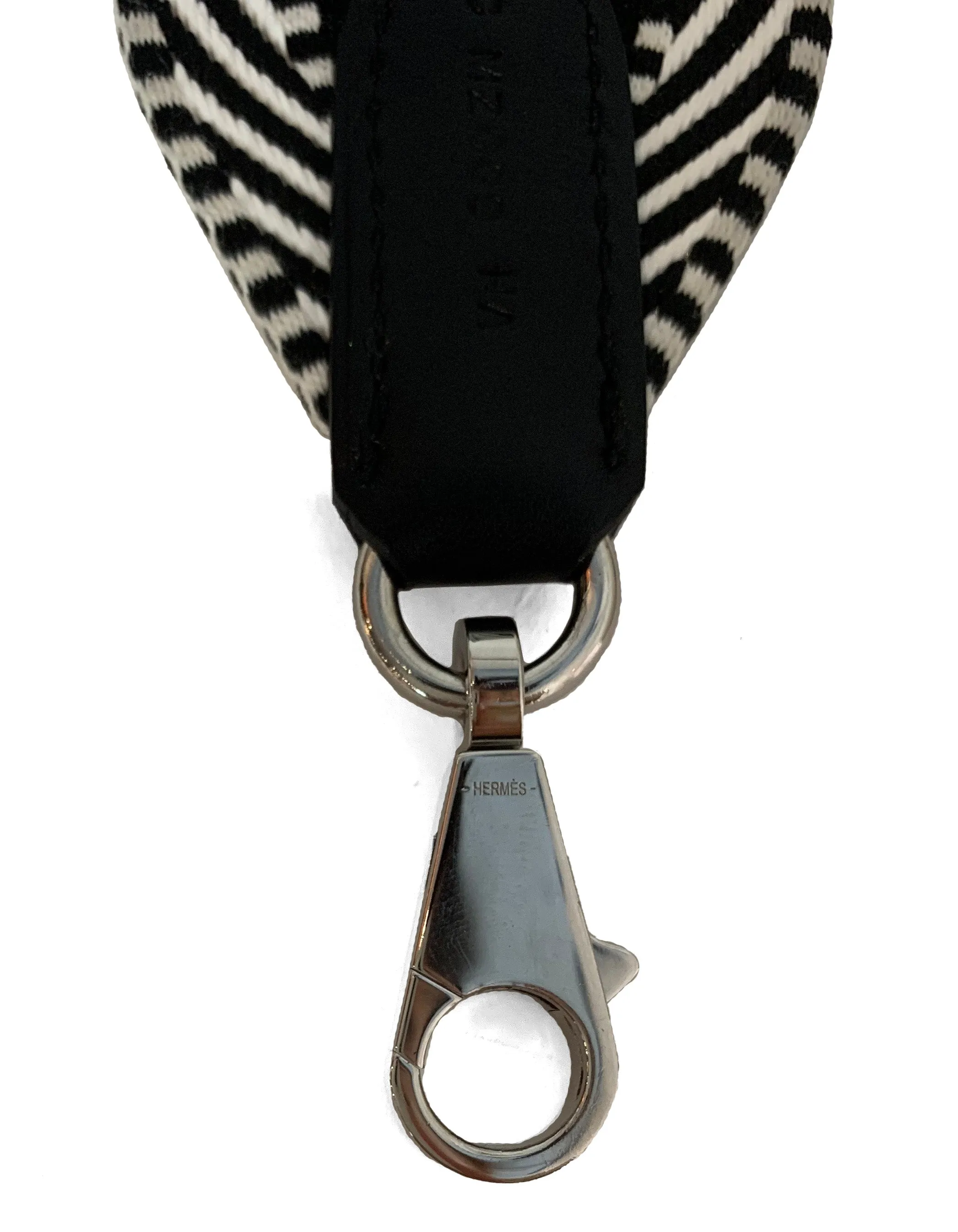 Hermes 2018 Black/White Toile Canvas Noir Leather Sangle Cavale 50mm Bag Strap