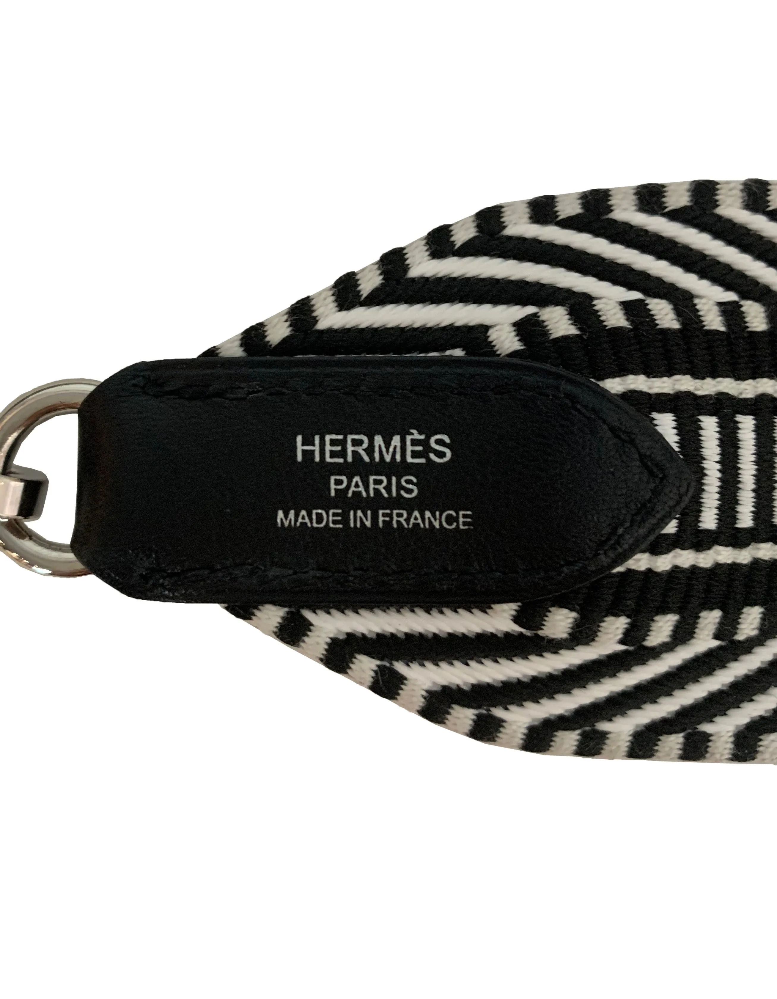 Hermes 2018 Black/White Toile Canvas Noir Leather Sangle Cavale 50mm Bag Strap