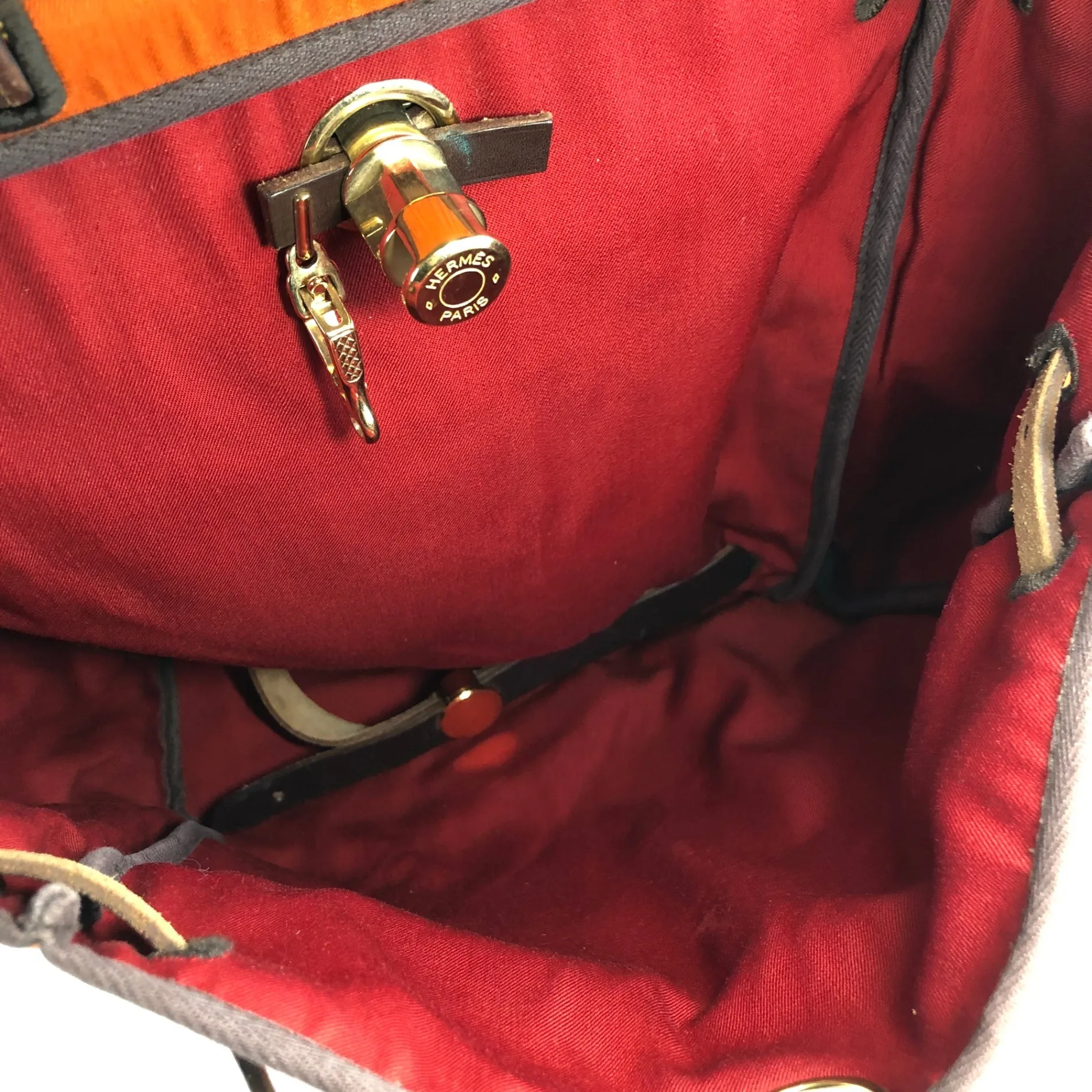 HERMES Fabric Leather Backpack Orange Vintage e8wkjy