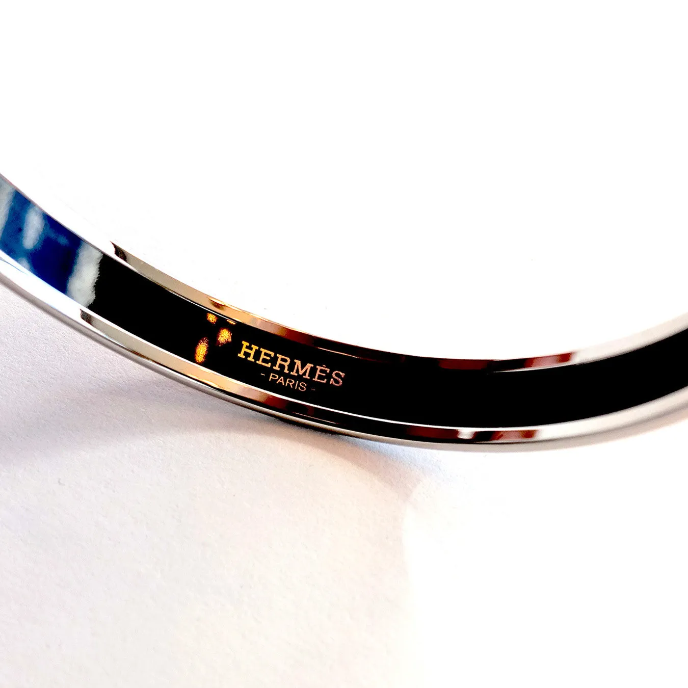 Hermes Orange White Printed Enamel Bracelet Bangle 70
