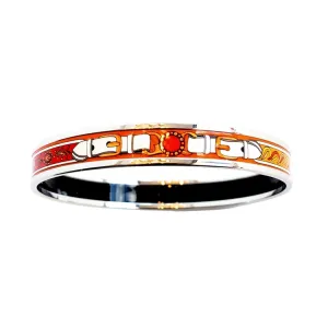 Hermes Orange White Printed Enamel Bracelet Bangle 70