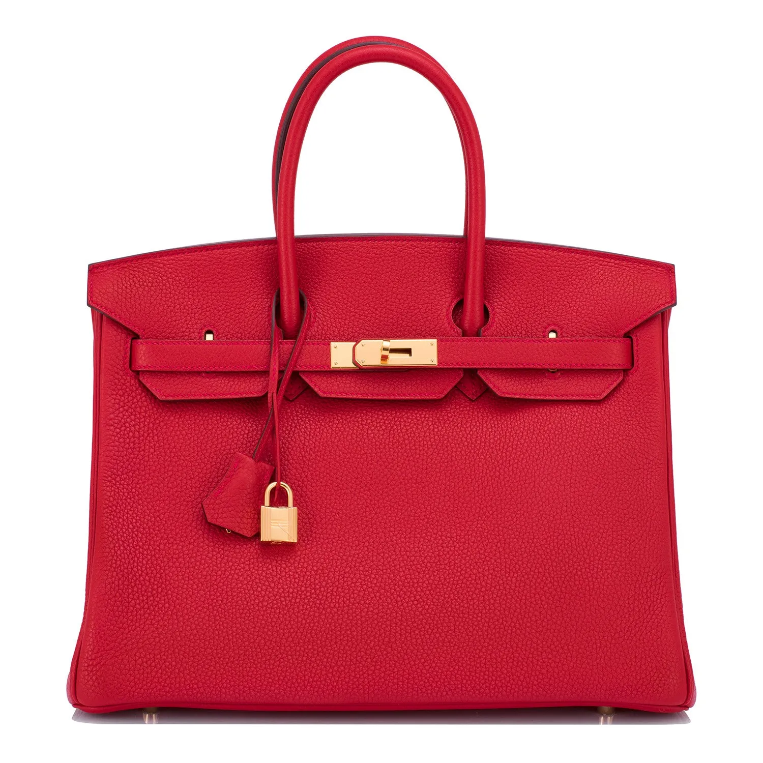 Hermes Rouge Casaque Lipstick Red 35cm Clemence Birkin Bag Gold Hardware