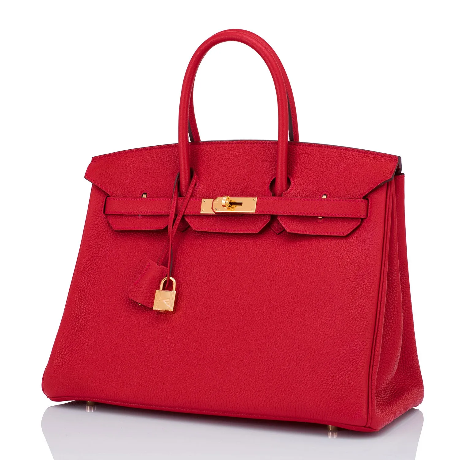 Hermes Rouge Casaque Lipstick Red 35cm Clemence Birkin Bag Gold Hardware