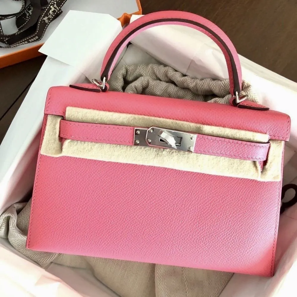 Hermès Kelly 20 Rose Azalee Sellier Epsom Palladium Hardware PHW