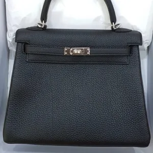 Hermès Kelly 25 Noir (Black) Togo Palladium Hardware PHW