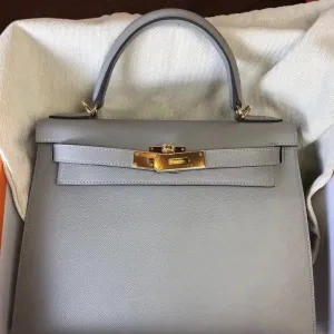 Hermès Kelly 28 Gris Mouette Sellier Epsom Gold Hardware GHW