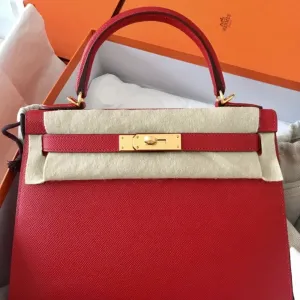 Hermès Kelly 28 Rouge Casaque Sellier Epsom Gold Hardware GHW