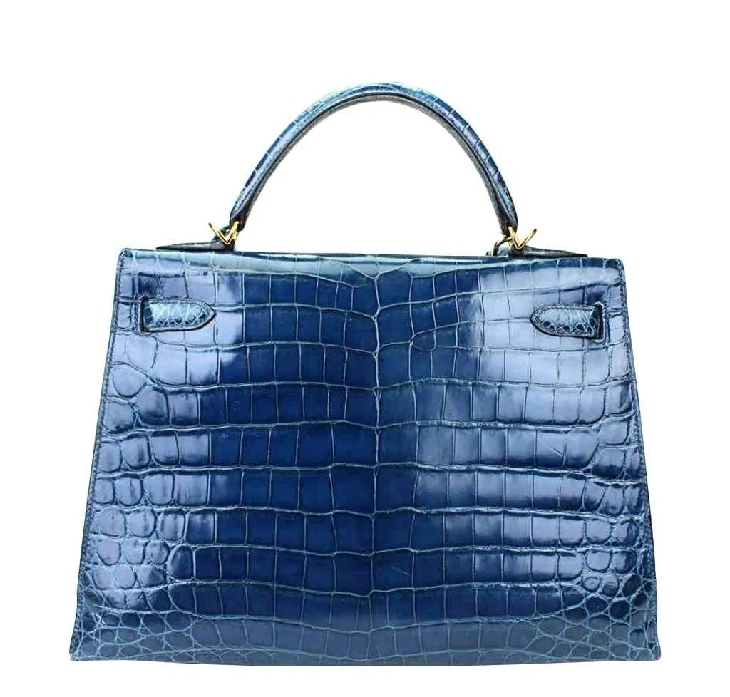 Hermès Kelly 32 Blue Roi Niloticus Crocodile Bag