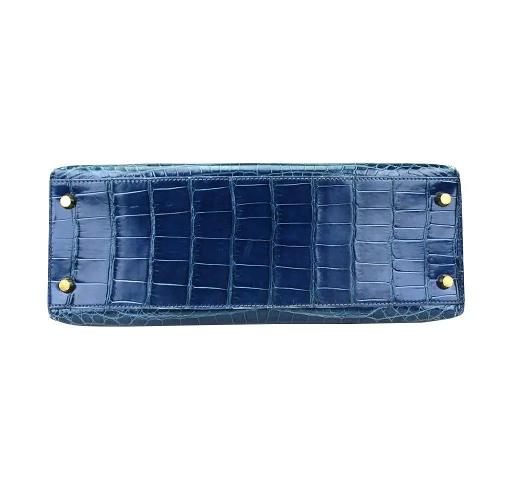 Hermès Kelly 32 Blue Roi Niloticus Crocodile Bag