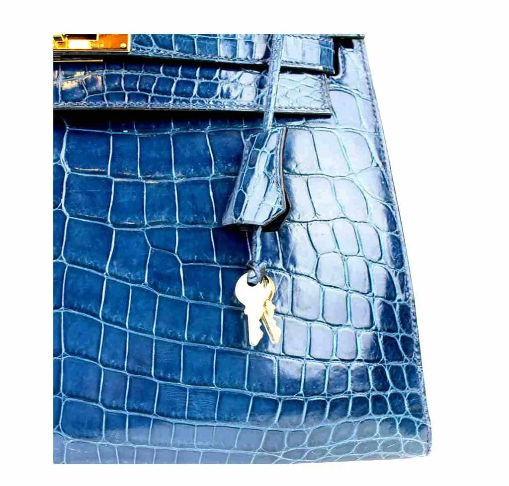Hermès Kelly 32 Blue Roi Niloticus Crocodile Bag