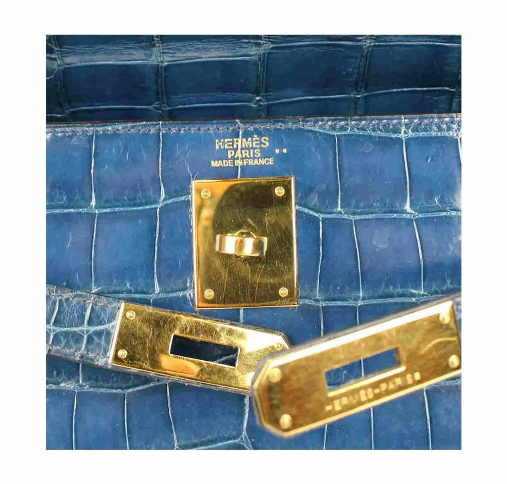 Hermès Kelly 32 Blue Roi Niloticus Crocodile Bag