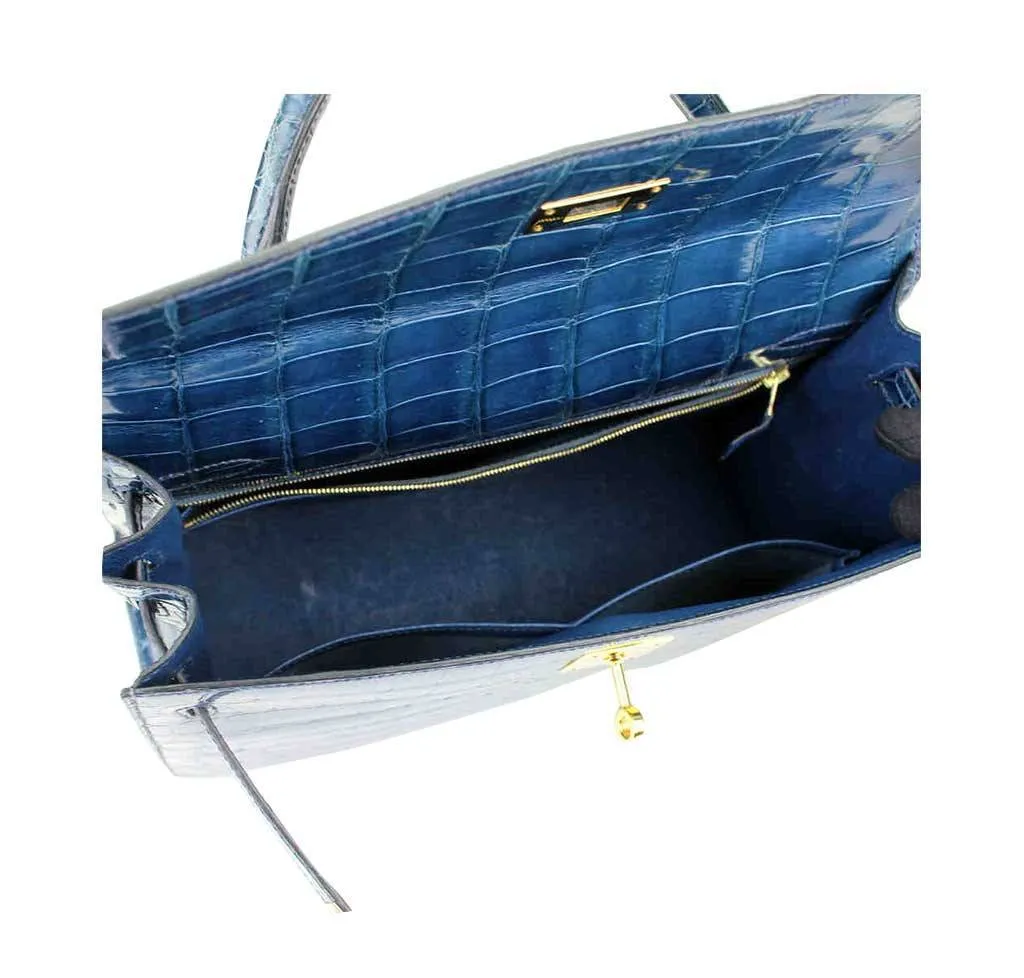 Hermès Kelly 32 Blue Roi Niloticus Crocodile Bag