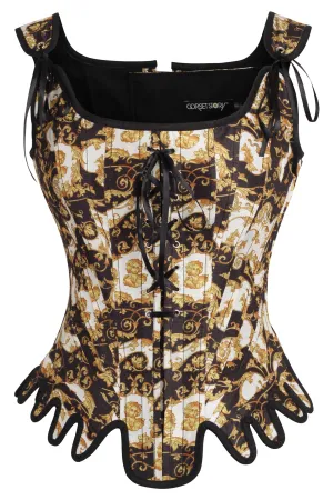 Historically Inspired Black and Gold Corset with Roman-Italian Style Print