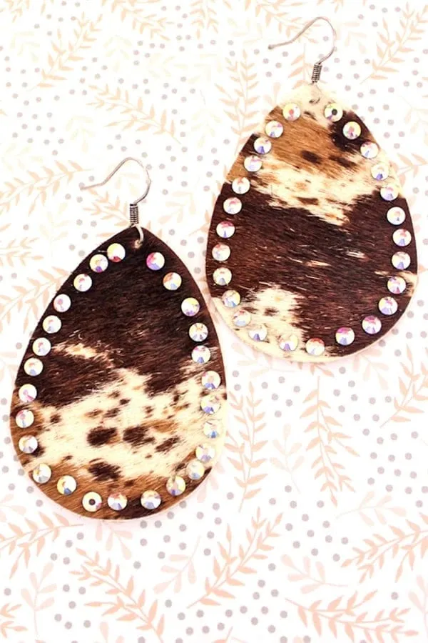 Hogan ranch rhinestones trimmed cowhide earrings