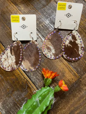 Hogan ranch rhinestones trimmed cowhide earrings
